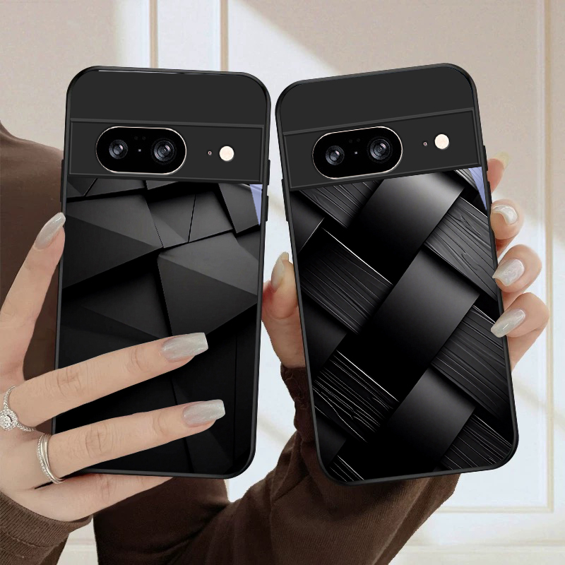 Google Pixel 9 - เคสโทรศัพท์แก้วสีดำลายเรขาคณิตสีเข้ม สำหรับ Google Pixel 10 Pro