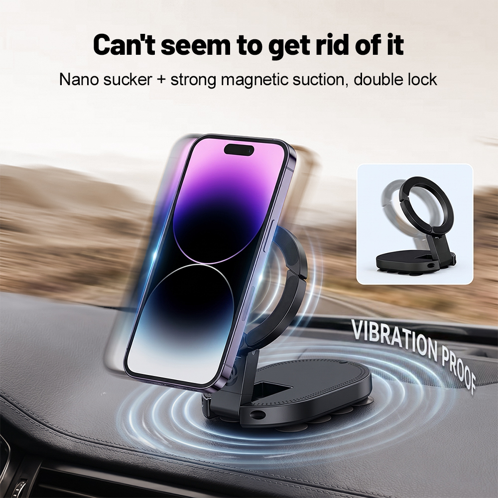 Gadgets For Electronics - 360 ° ที่วางโทรศัพท์แม่เหล็กแบบหมุนได้ 3-in-1 พร้อมถ้วยดูด ปรับมุมได้หลายทิศทาง
